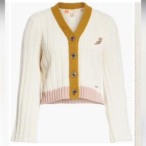 Ted Baker Moala Colorblock Knit Cardigan Cropped Bell Sleeves Size 5 US 12 New
